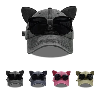Мода VACIGODEN Мультяшные кошачьи ушки, индивидуальность, Забавные очки, бейсболка, мужская, женская, уличный стиль, хип-хоп, кепка с козырьком для девочек