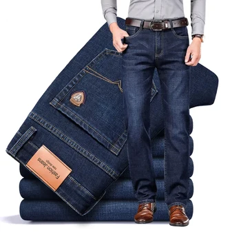 2023 Осень-весна, высококачественные приталенные прямые джинсы-стрейч, классический стиль, Молодежные мужские деловые повседневные джинсы