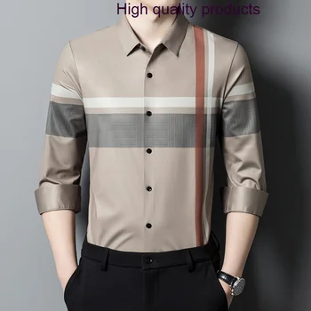 Роскошные мужские рубашки в деловую и повседневную клетку с длинными рукавами, весенняя и осенняя классика, приталенные мужские рубашки Плюс размер 4XL