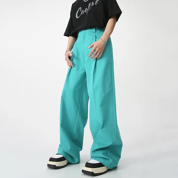 Весна-лето Новые корейские мужские повседневные брюки Модные однотонные Свободные прямые широкие брюки с карманом 2023 Tide
