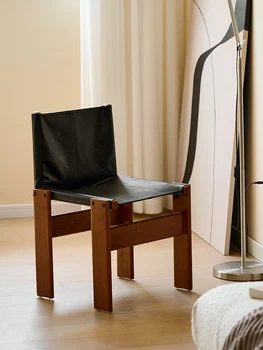 Мебель для дома Обеденные стулья Nordic Ретро Кожаный обеденный стул из массива дерева, кресло для отдыха в стиле средневековья, Скандинавский ресторанный стул