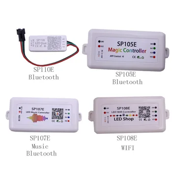 SP108E wifi WS2811 WS2812B Светодиодный Музыкальный контроллер SP107E SK6812 SP105E Bluetooth APA102 SP110E WS2801 Пикселей Светодиодная лента DC5-24V