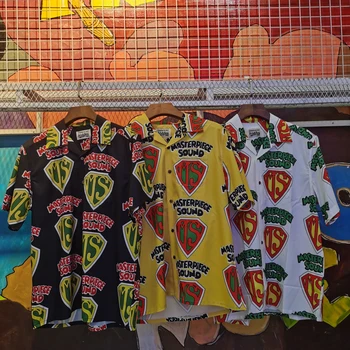 Летние гавайские повседневные винтажные рубашки с короткими рукавами в обтяжку WACKO MARIA Shield