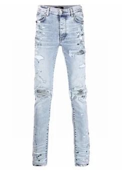 Купить мужской рваный деним с эффектом потертости, брызги краски, обтягивающие джинсы, супер стрейчевые облегающие Брюки с потертостями, брюки с разрушенными дырами