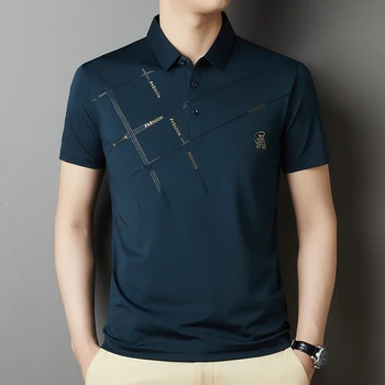 Высококачественная дизайнерская мужская рубашка поло с принтом, футболка с вышивкой на лацканах для мужчин, Корейская деловая повседневная модная летняя одежда