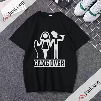 Game Over Футболка для мальчишника жениха и невесты, забавная футболка, мужская одежда, футболка с коротким рукавом, графические футболки