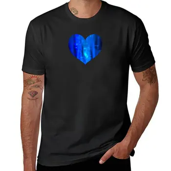 Новая футболка с синим блестящим сердечком, забавная футболка с графическим рисунком, короткая футболка, мужские футболки с аниме