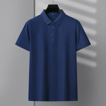 Летняя новая однотонная футболка с коротким рукавом, мужская деловая повседневная модная рубашка-поло с отворотом, рубашка-поло