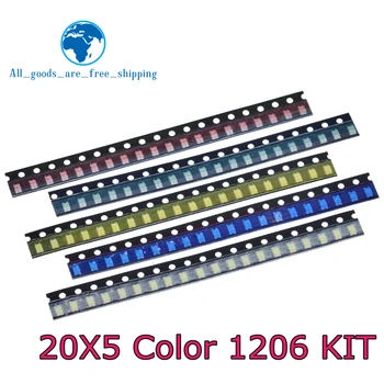 100шт = 5 цветов x20шт Комплект светодиодов 1206 SMD Красный Белый Зеленый Синий желтый комплект светодиодов 1206