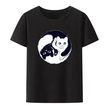 Модальная футболка в стиле Yin Yang Cats, Графические Футболки, Футболка С коротким рукавом, Мужская одежда, Топ Y2k Style Essentials, Женская футболка Pride