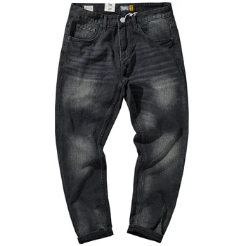 Мужские повседневные темные джинсы с прямыми штанинами, выцветшие джинсовые брюки, винтажные брюки