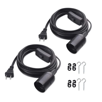 Комплект ламп E26, винтажный комплект шнура для подвесного светильника, черный с переключателем включения/выключения, штепсельная вилка США