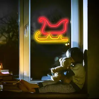 Светодиодный ночник, привлекающая внимание неоновая лампа на рождественских санках, декор рабочего стола с Usb / батарейным питанием и потрясающим визуальным эффектом, форма таблицы