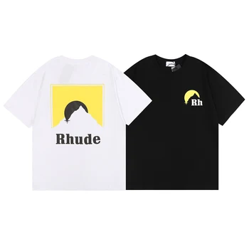 Новый модный бренд, летняя свободная уличная одежда в стиле хип-хоп Оверсайз, футболка с логотипом High street RHUDE, топы для мужчин, высокое качество