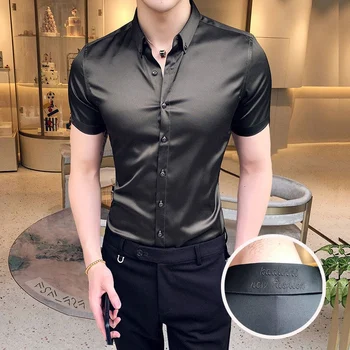 2023 Новая мужская летняя рубашка с вышивкой и коротким рукавом, приталенная повседневная рубашка, мужская однотонная рубашка для деловых вечеринок