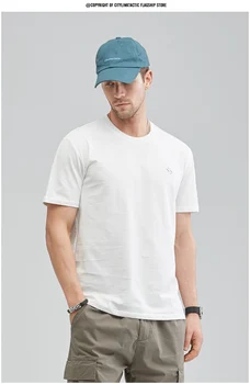 Y1762 хлопок / 230 г, летняя свободная повседневная мужская футболка с коротким рукавом и круглым вырезом