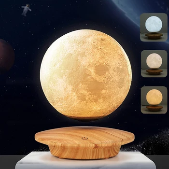 Креативная 3D Лунная Лампа с Магнитной Левитацией, Вращающаяся на 360 °, Плавающая Прикроватная Настольная Лампа, Светодиодный Ночник для Девочек, Детский Подарок На День Рождения
