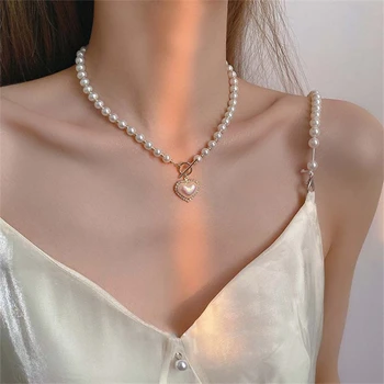 Корейское модное ожерелье с жемчужным сердечком, Винтажные Элегантные Классические ошейники с сердечками, Женские пляжные украшения в стиле Бохо, подарочные Аксессуары
