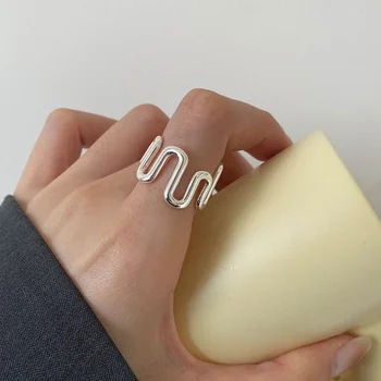 Дизайн открывания кольца из стерлингового серебра 925 пробы Модный Яркий Указательный палец для тяжелой промышленности Неправильной формы, легкая роскошь