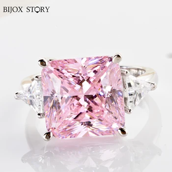 Минималистичное Кольцо Огранки Принцессы розового цвета 3EX VVS с высокоуглеродистым драгоценным камнем стерлингового серебра 925 пробы на палец изысканные ювелирные изделия для женщины