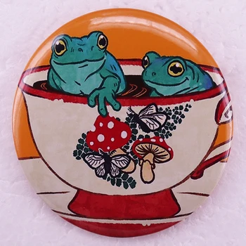 Ретро-булавка с изображением лягушки и гриба, забавный значок, подарочные украшения 58 мм