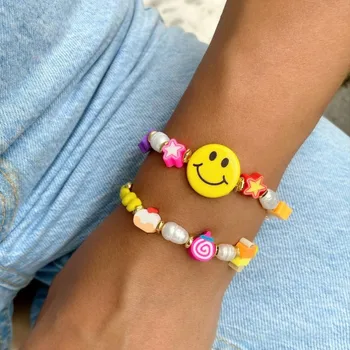 Набор браслетов KKBEAD Smile Face для женщин Y2k Аксессуары Boho Летние пляжные украшения из натурального жемчуга Pulseras Mujer