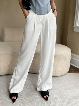 Женские сине-белые джинсовые плиссированные Длинные брюки с высокой талией, Новые брюки свободного кроя, мода, Весна-осень, O060