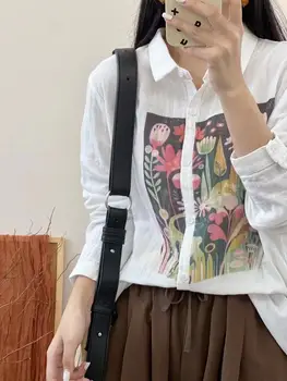 Осенняя Женская рубашка из хлопка с цветочным принтом 2023 года, Новый Кардиган с длинным рукавом, Корейские Модные Повседневные Базовые топы, Женские YoYiKamomo