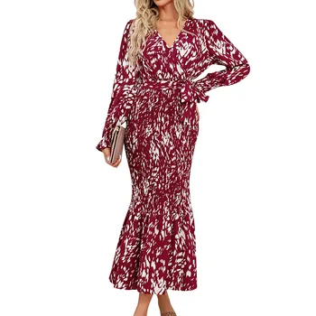 Летнее Элегантное длинное платье-рубашка с отложным воротником и пуговицами, Женское весеннее плиссированное вечернее платье с длинным рукавом, Свободное пляжное платье Макси в стиле бохо
