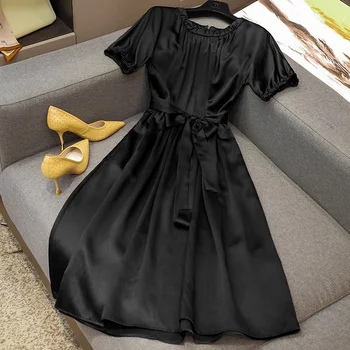 Однотонный темперамент, Легкие роскошные шелковые свободные бретельки, черное платье, модные длинные юбки для официальных мероприятий, Офисная женская одежда