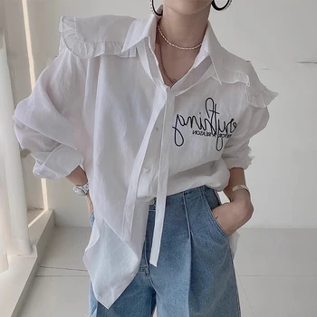 Neploe, Корейская шикарная летняя рубашка с нишевым темпераментом, Свободная Универсальная блузка на шнуровке, деревянный воротник с ушками, топ с длинными рукавами.
