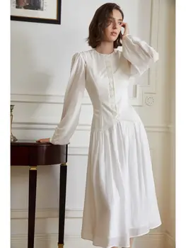 Французское белое платье, весна 2023, новый стиль, с возможностью подвешивания, платье средней длины с рукавами-фонариками, женское