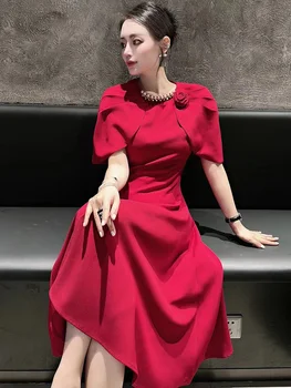 Элегантные Роскошные платья Миди красного цвета с бриллиантами для женщин 2023 г. Рукав плаща для официального случая Vestidos Feista Cocktail