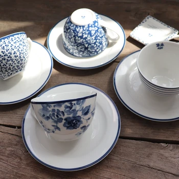 Сине-белый кофейный сервиз в американском стиле, керамическая кружка, чашка для молока Roland L, домашняя чашка для послеобеденного чая с блюдцем