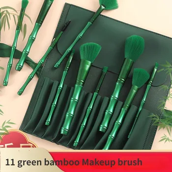 Новый портативный косметический набор 2023 года, 11 предметов, набор инструментов для макияжа из зеленого бамбука, кисти для макияжа, набор кистей для макияжа