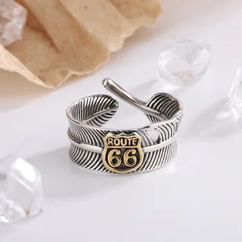 Винтажное тайское серебряное кольцо с 66 перьями для мужчин и женщин, Модный индивидуальный дизайн, Модное открывающееся регулируемое кольцо