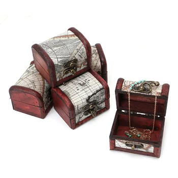 Винтажный деревянный ящик для хранения ювелирных изделий Органайзер Контейнер для кейса Сундук на память для сувениров Рождество День рождения Валентинки Y08E