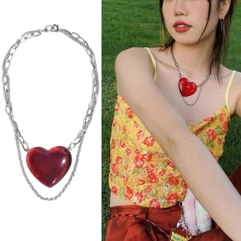 Ожерелье с сердечком любви для женщин и девочек, модные ожерелья-цепочки в стиле Kpop, Эстетичный Гранж, Аксессуары Y2k, ювелирные изделия