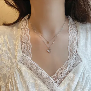 Новое блестящее ожерелье с бабочкой, изысканное двухслойное ожерелье с цепочкой на ключицу, ювелирные изделия для дам, подарок, Романтические аксессуары