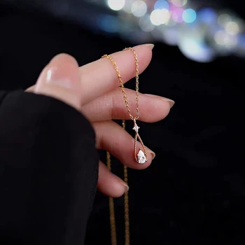 Модные французские Ожерелья с цирконами в виде капель воды Блестящие Ожерелья с подвесками из горного хрусталя Универсальные Цепочки для ключиц Аксессуары