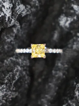 Модные женские кольца Принцессы Желтого цвета с цирконом квадратной огранки, Обручальные кольца, Ювелирные изделия