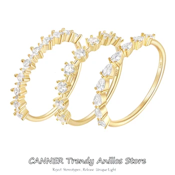 Женские кольца CANNER из стерлингового серебра 925 пробы с цирконом, тонкие кольца с прозрачным покрытием, свадебные украшения для помолвки, вечерние украшения anillos
