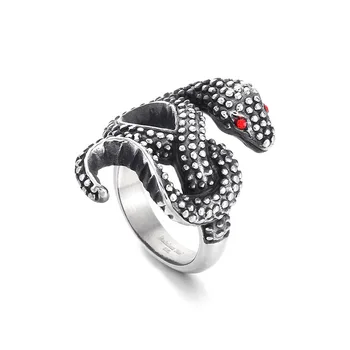 Мода животное кольцо ретро завернута маленькая змея набор с красными глазами нержавеющей стали мужские и женские кольца