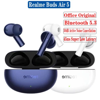 Новые наушники Realme Buds Air 5 Bluetooth 5.3 IPX5 45 мс Со Сверхнизкой задержкой 50 дБ с Активным Шумоподавлением 38 часов автономной работы