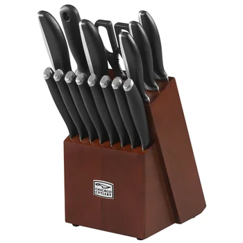 Набор кухонных ножей из 16 предметов с деревянным бруском