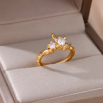 Роскошные Открытые кольца с белым цирконием Для женщин, Позолоченное кольцо из нержавеющей стали, Тренд 2023, Обручальные Свадебные Эстетические украшения