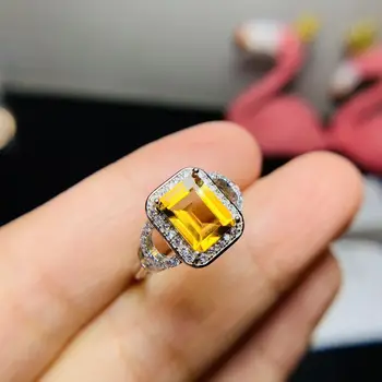 Кольцо с цитрином марки VVS 6 мм*8 мм 1.2ct натуральный цитрин 925 серебряные ювелирные изделия с золотым покрытием классический желтый кристалл кольцо для женщины