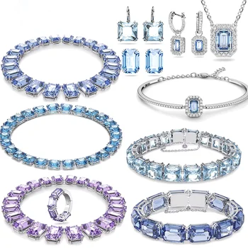 Женский браслет с кристаллами лебедя, ожерелье и серьги, набор вечерних украшений, летний тренд