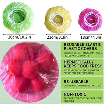 60шт Одноразовых пластиковых пакетов с эластичной оберткой для фруктов, овощей, сумка для хранения свежих продуктов в холодильнике, кухонные принадлежности 26 см