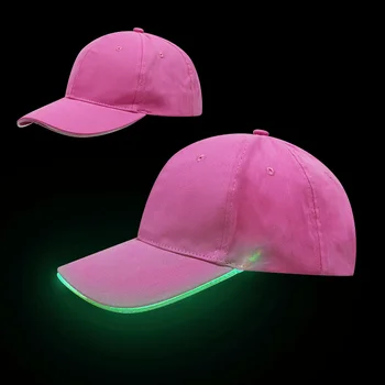 Розовая светящаяся кепка Светодиодная бейсболка Светящаяся шляпа из оптического волокна Туристическая рекламная солнцезащитная шляпа Женская и мужская летняя остроконечная шляпа